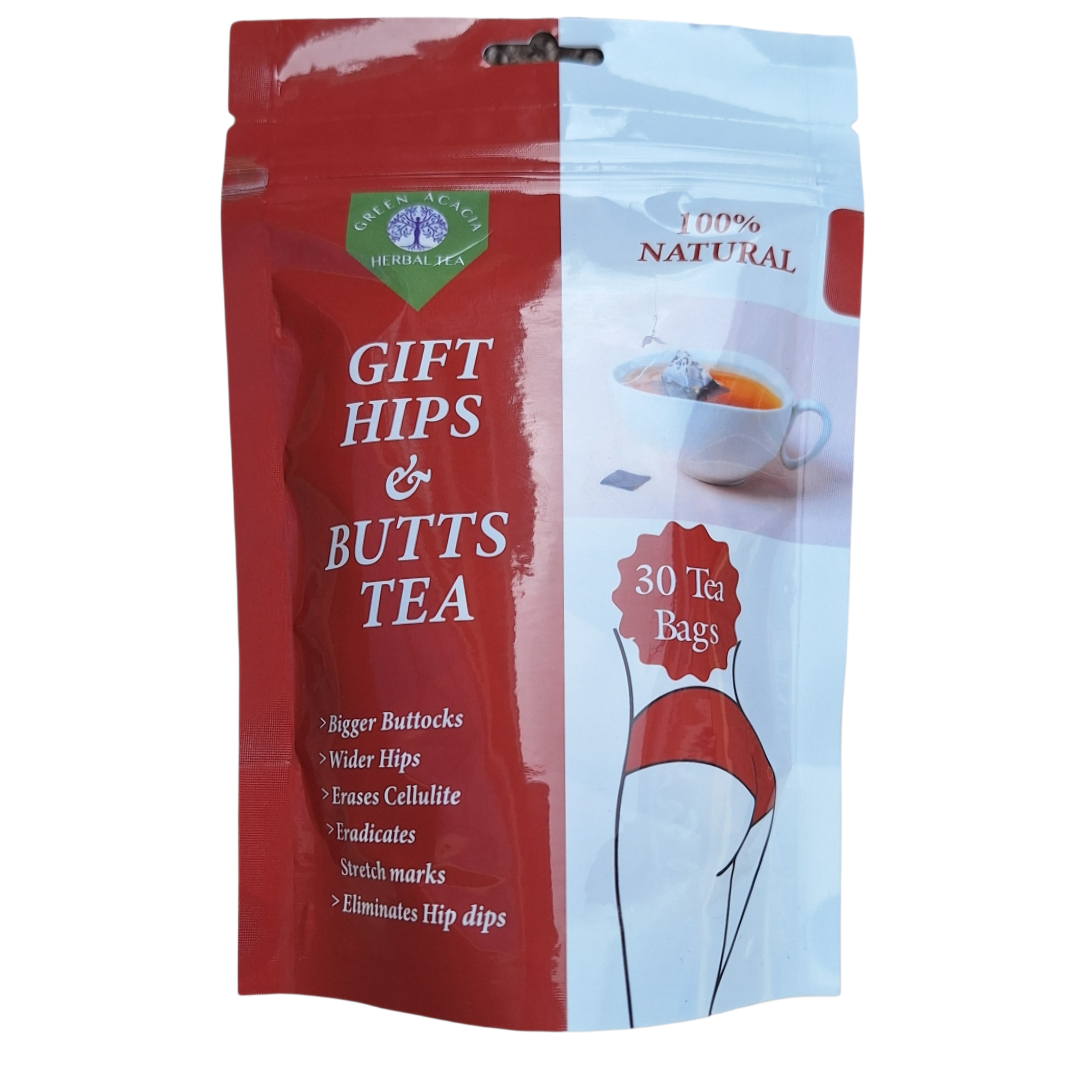 Gift Naturals Hips and Butts Tea pouch — 100% natural herbal tea for bigger buttocks, wider hips, eliminates hip dips and cellulite. Made in Kenya.